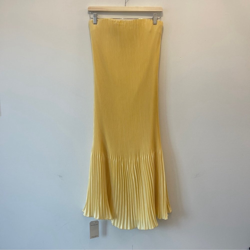 Abercrombie & Fitch Giselle Pleated Midi Dress strapless yellow Small Petite - Picture 2 of 9